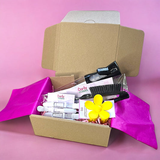 Curly Box peinado, kit completo con spray bruma, pinzas cocodrilo, cepillo pulidor y baby hair