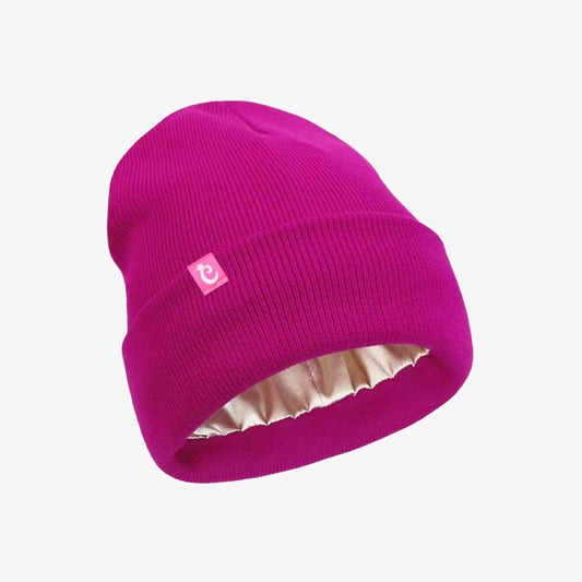 Gorro beanie con forro de satín, fucsia - Curlycosas