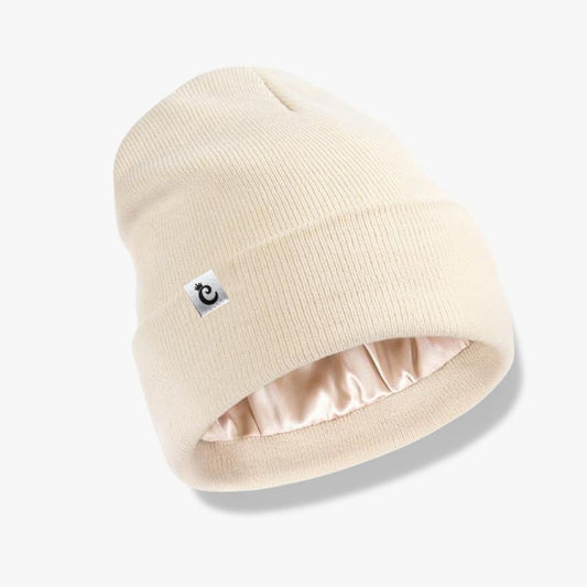 Gorro beanie con forro de satín, beige - Curlycosas