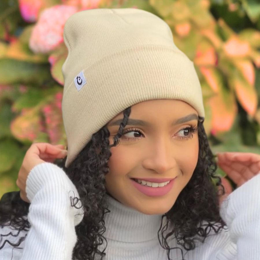 Pack x2 gorro beanie con forro de satín lila/beige - Curlycosas