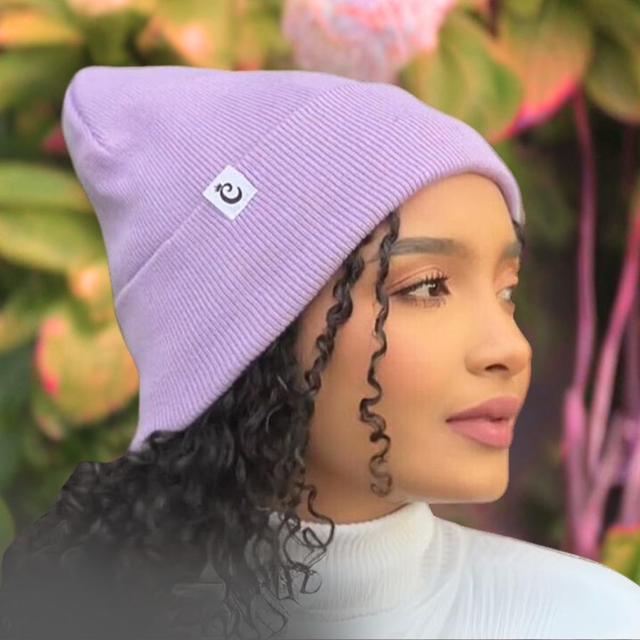 Pack x2 gorro beanie con forro de satín lila/beige - Curlycosas