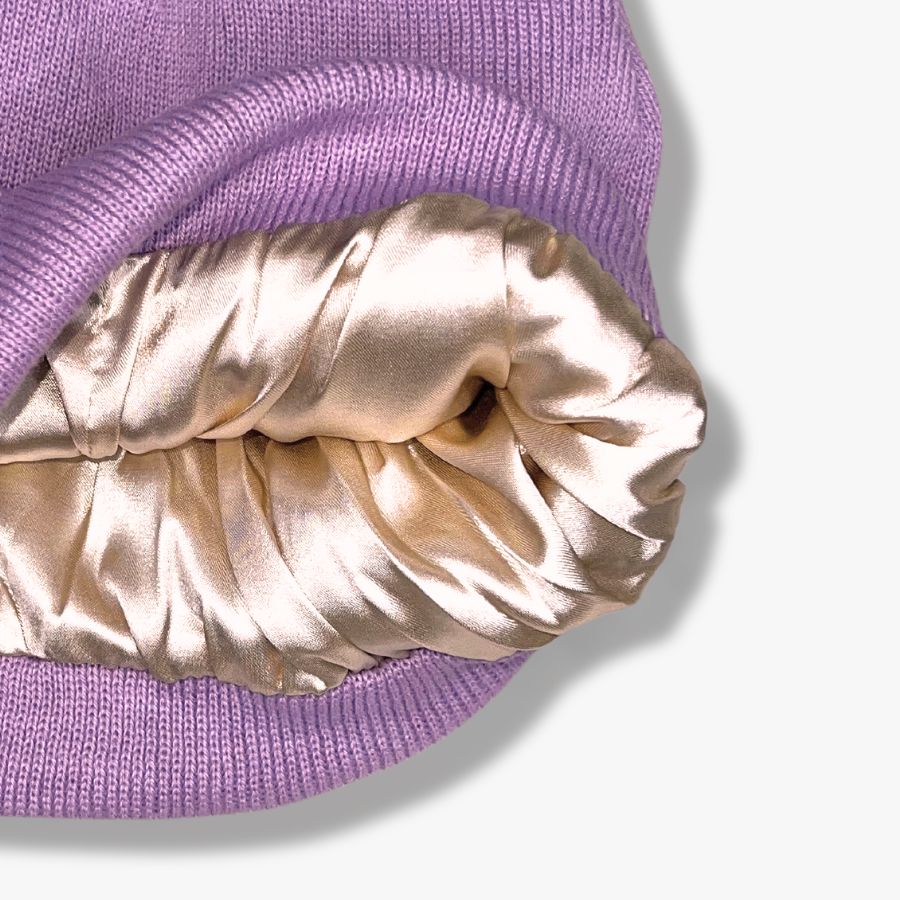 Gorro beanie con forro de satín, lila - Curlycosas
