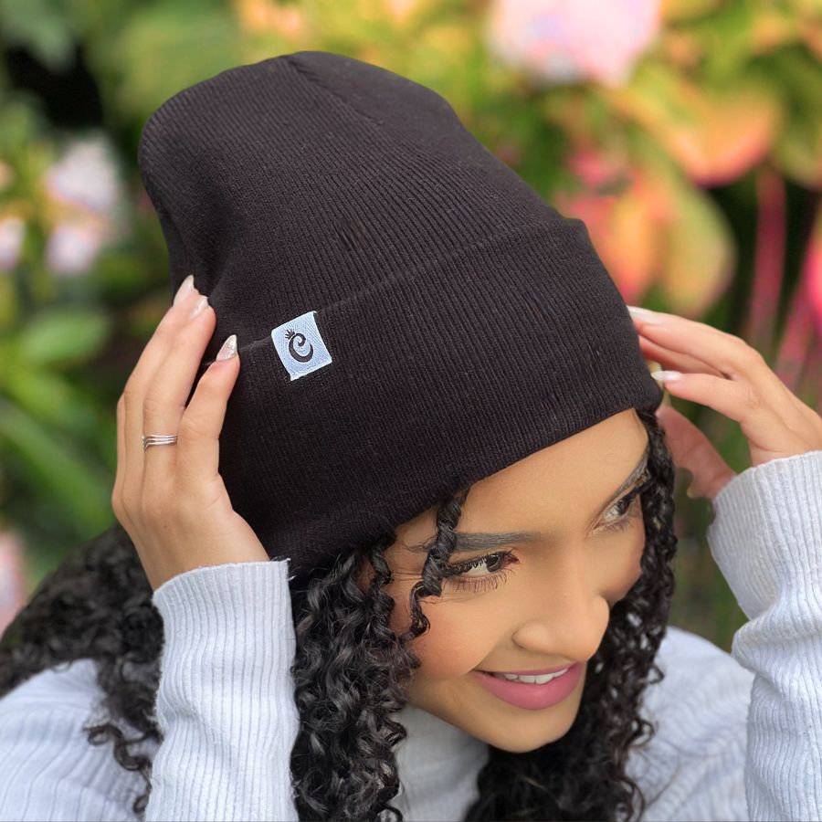 Pack x2 Gorro beanie con forro de satín lila/negro - Curlycosas