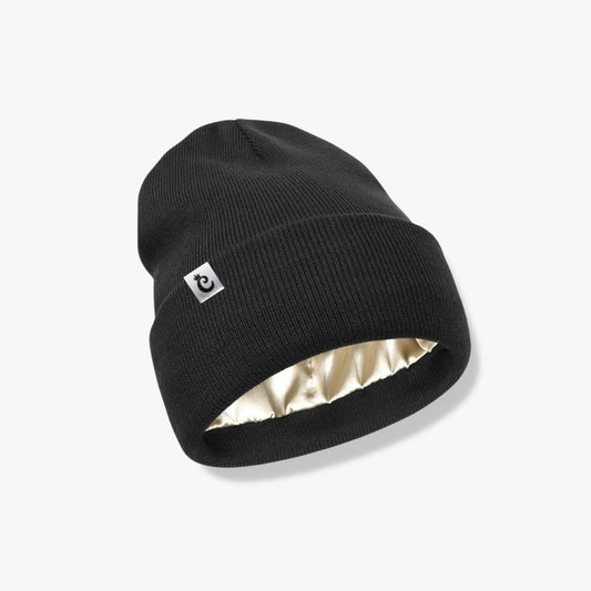 Gorro beanie con forro de satín, negro - Curlycosas