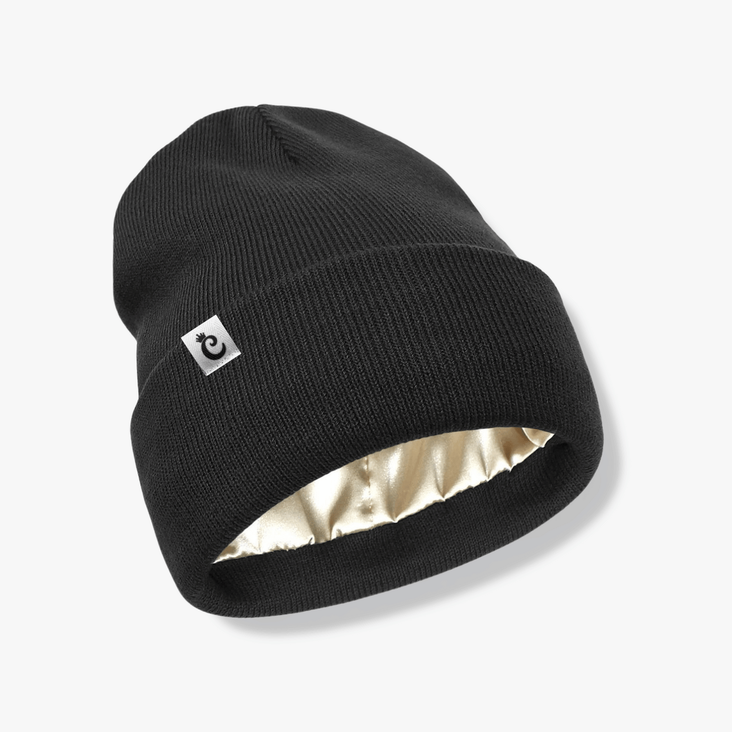 Gorro beanie con forro de satín, negro - Curlycosas